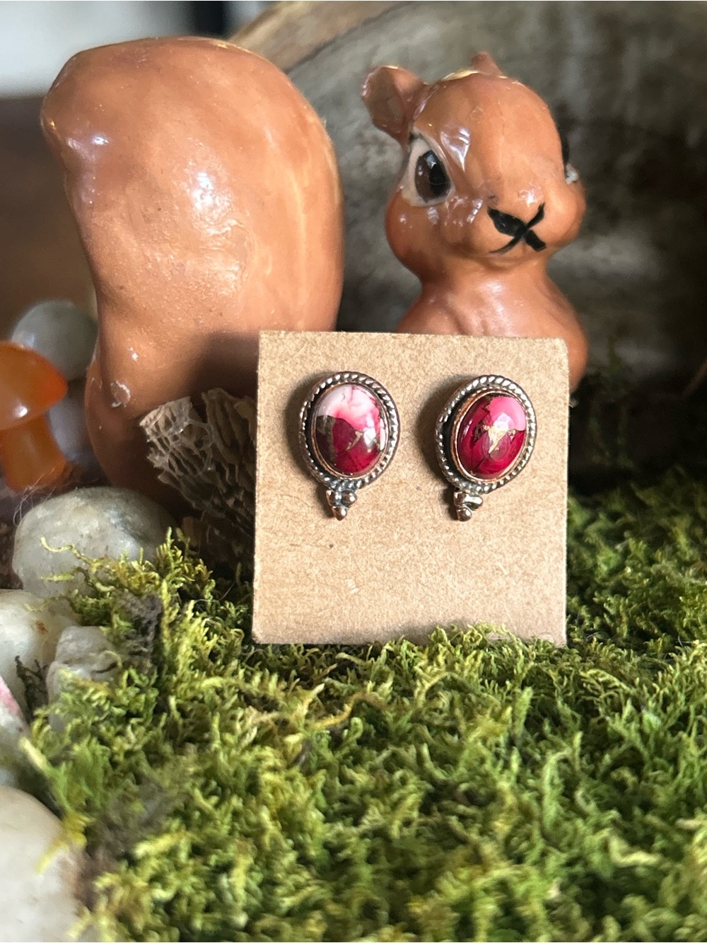 Gorgeous copper red rose dahlia turquoise earrings